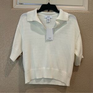 NWT Magaschoni White V-Neck Sweater Lightweight Ribbed Knit Top
